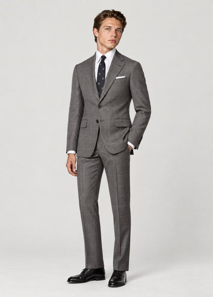 Traje Oxford Tailored Fit 2 botones gris cuadro ventana a medida
