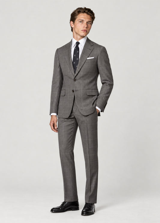 Traje Oxford Tailored Fit 2 botones gris cuadro ventana a medida