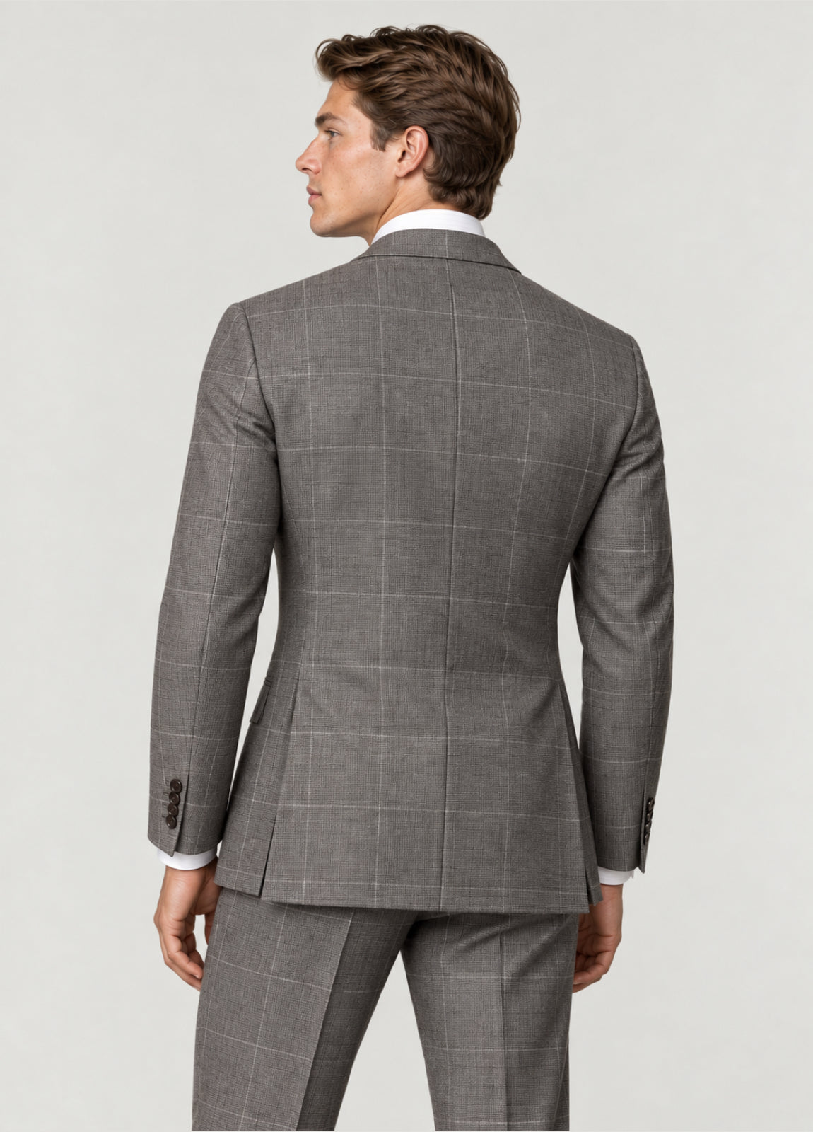 Traje Oxford Tailored Fit 2 botones gris cuadro ventana a medida