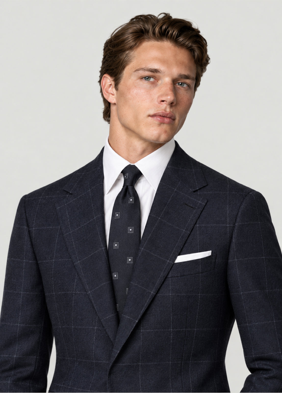 Traje Oxford Tailored Fit 2 botones marino cuadro ventana blanco a medida