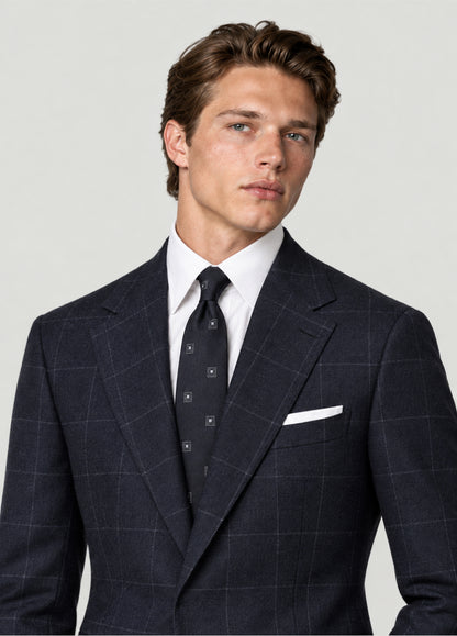 Traje Oxford Tailored Fit 2 botones marino cuadro ventana blanco a medida