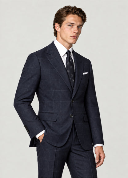 Traje Oxford Tailored Fit 2 botones marino cuadro ventana blanco a medida