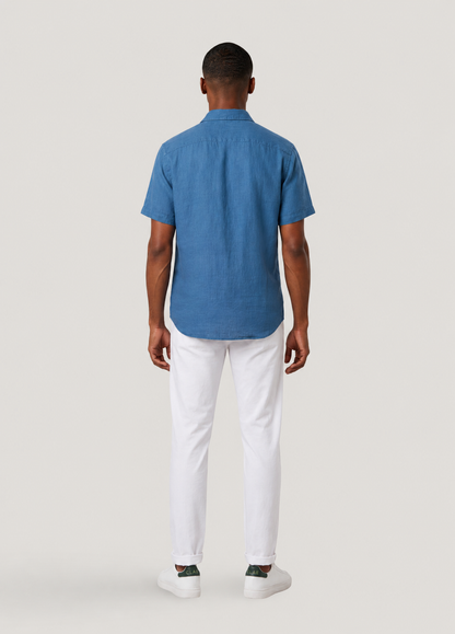 Camisa manga corta lino azul