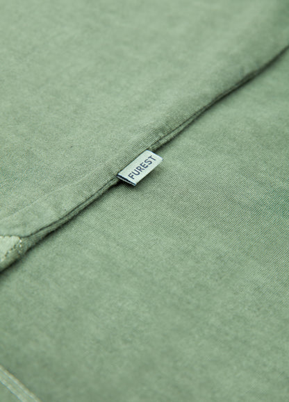 Long-sleeved garment-dyed khaki polo shirt