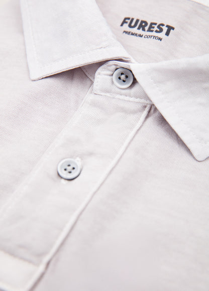 Long-sleeve garment-dyed polo shirt in stone