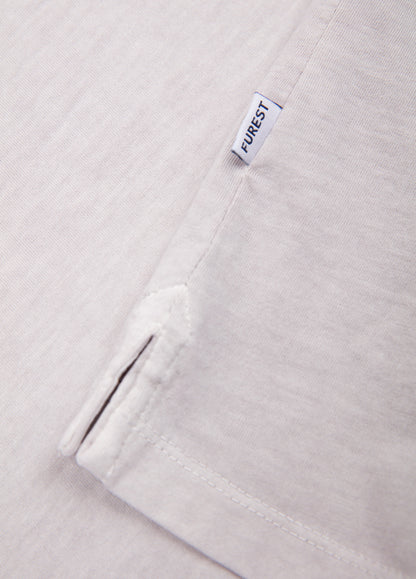 Long-sleeve garment-dyed polo shirt in stone