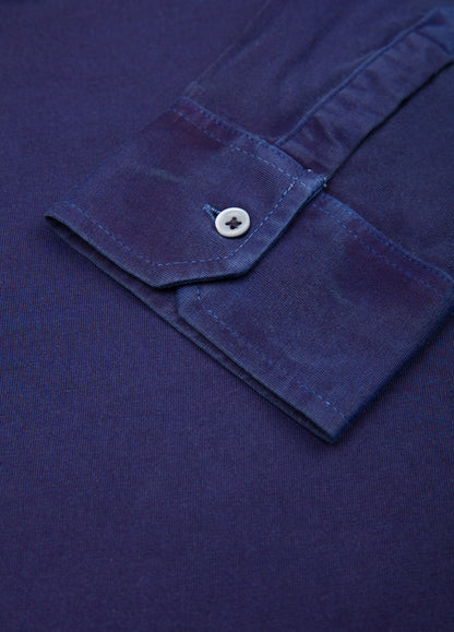 Garment-dyed navy long-sleeved polo shirt