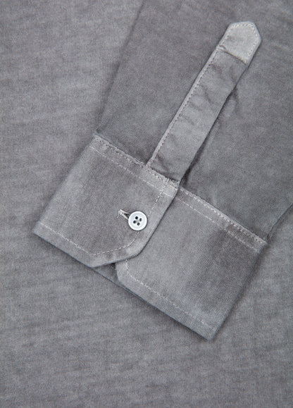 Anthracite garment-dyed long-sleeved polo shirt