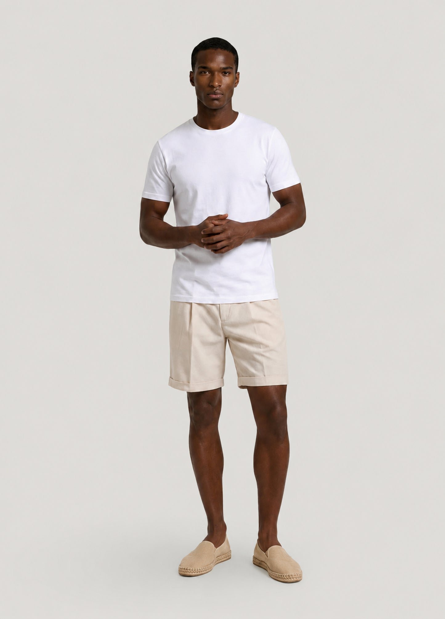 Beige seersucker Bermuda shorts