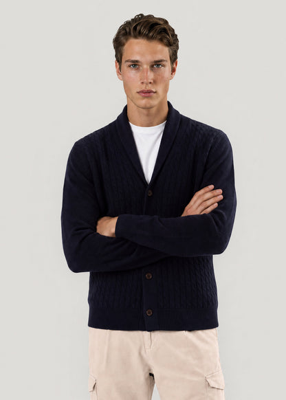 Cardigan jaspeado marino