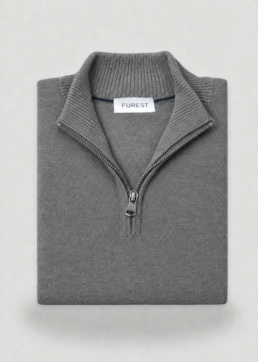 Jersey cuello zip lana gris
