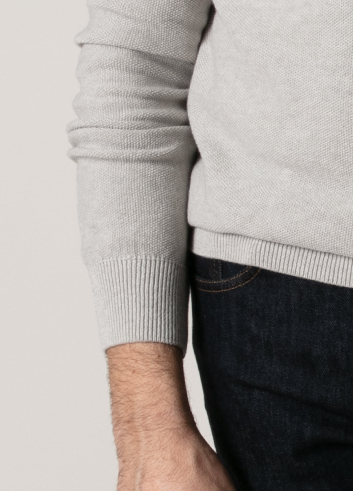 Jersey cuello redondo punto de arroz gris perla