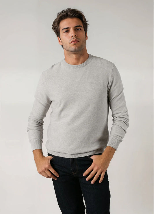 Jersey cuello redondo punto de arroz gris perla