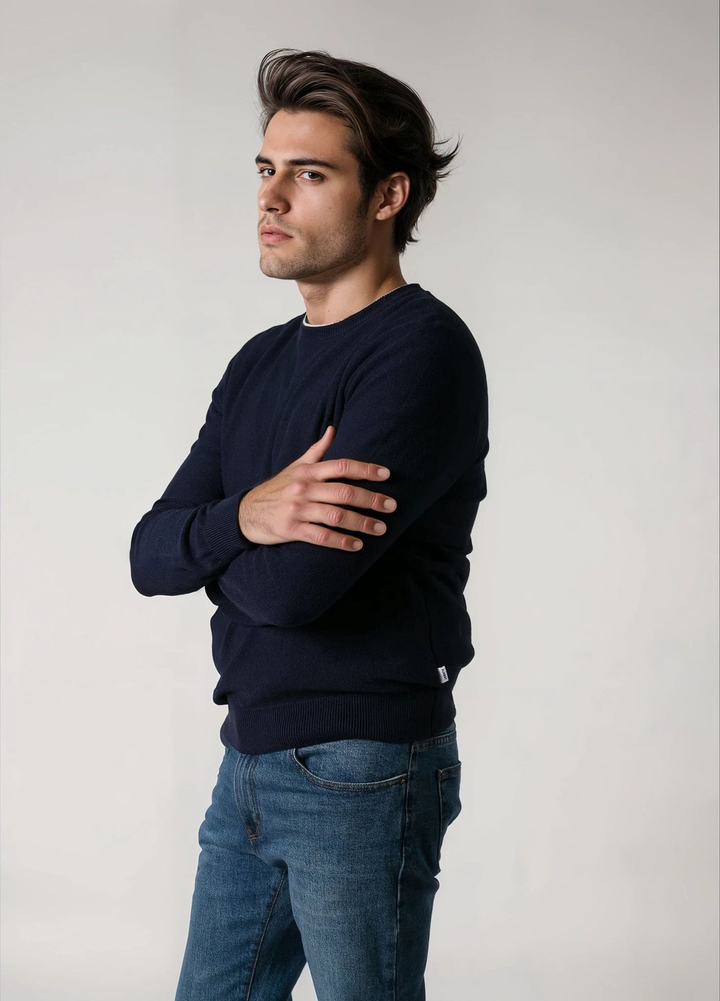 Jersey cuello redondo punto de arroz marino