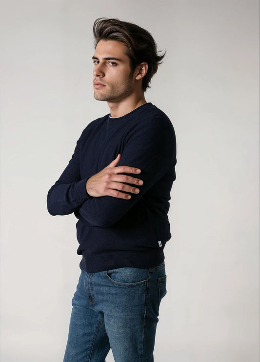 Jersey cuello redondo punto de arroz marino