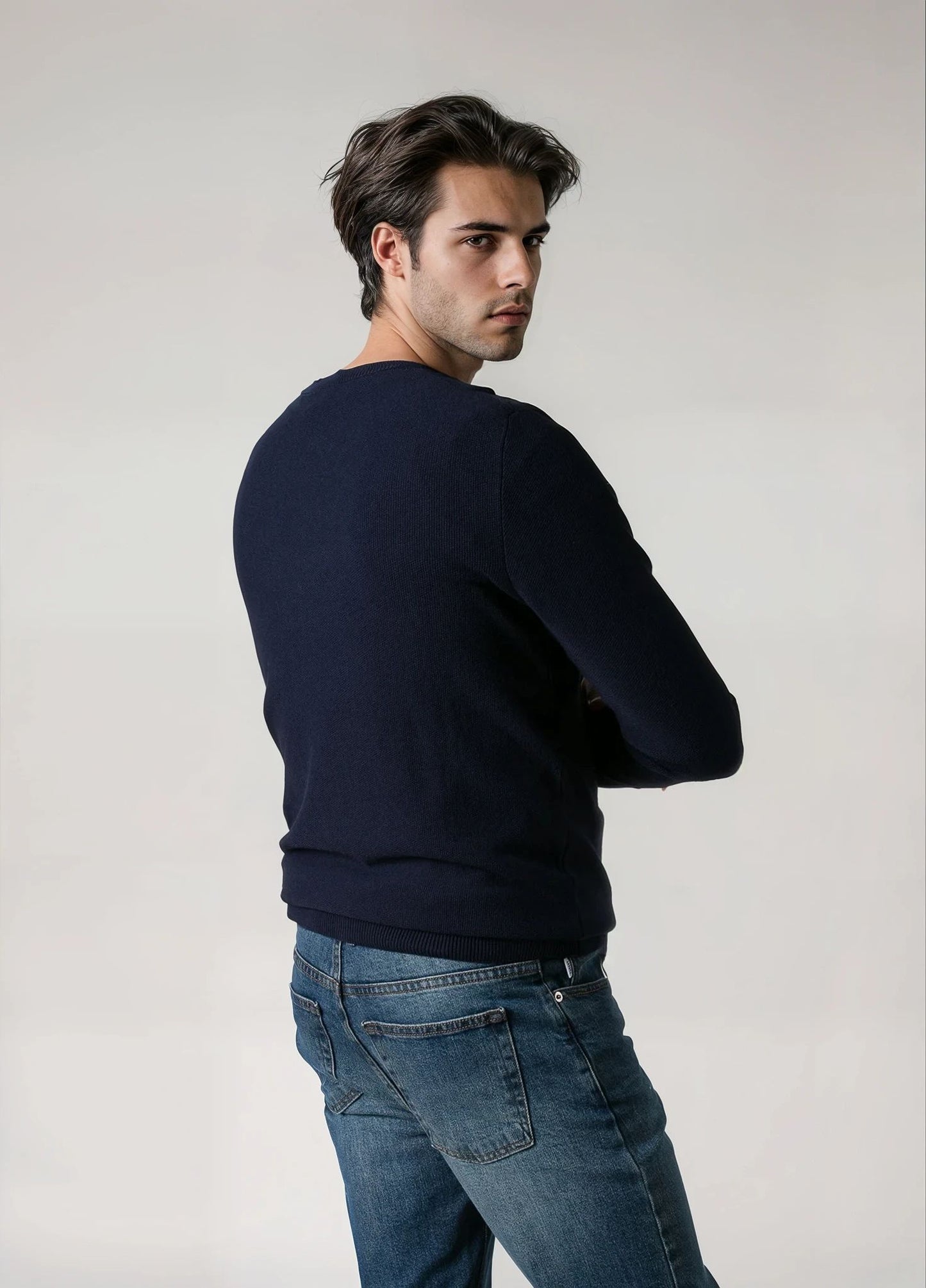 Jersey cuello redondo punto de arroz marino