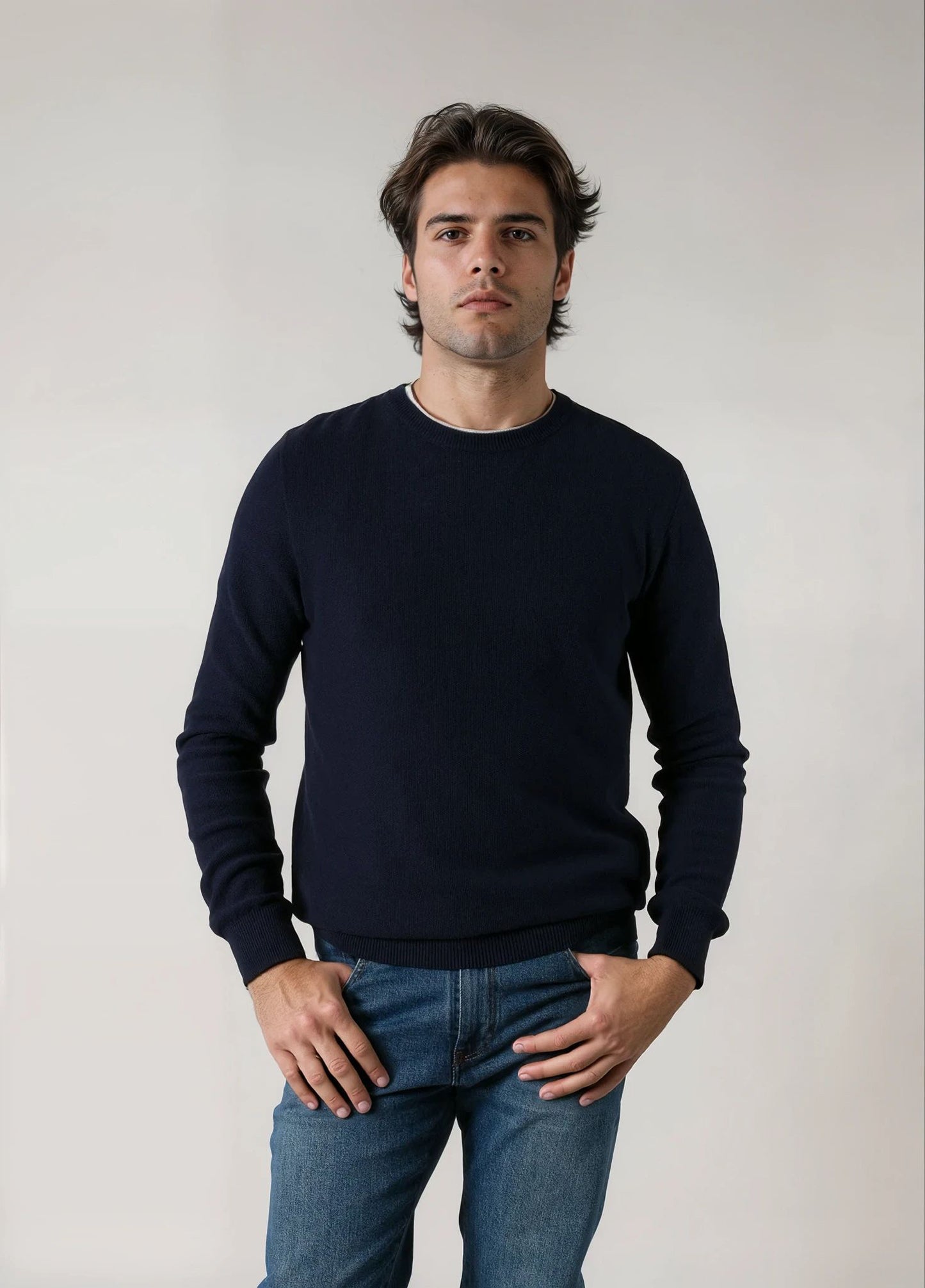 Jersey cuello redondo punto de arroz marino