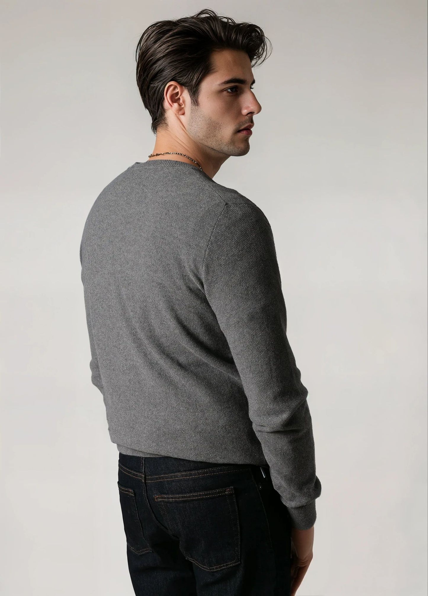 Jersey cuello redondo punto de arroz gris medio