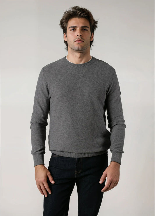 Jersey cuello redondo punto de arroz gris medio