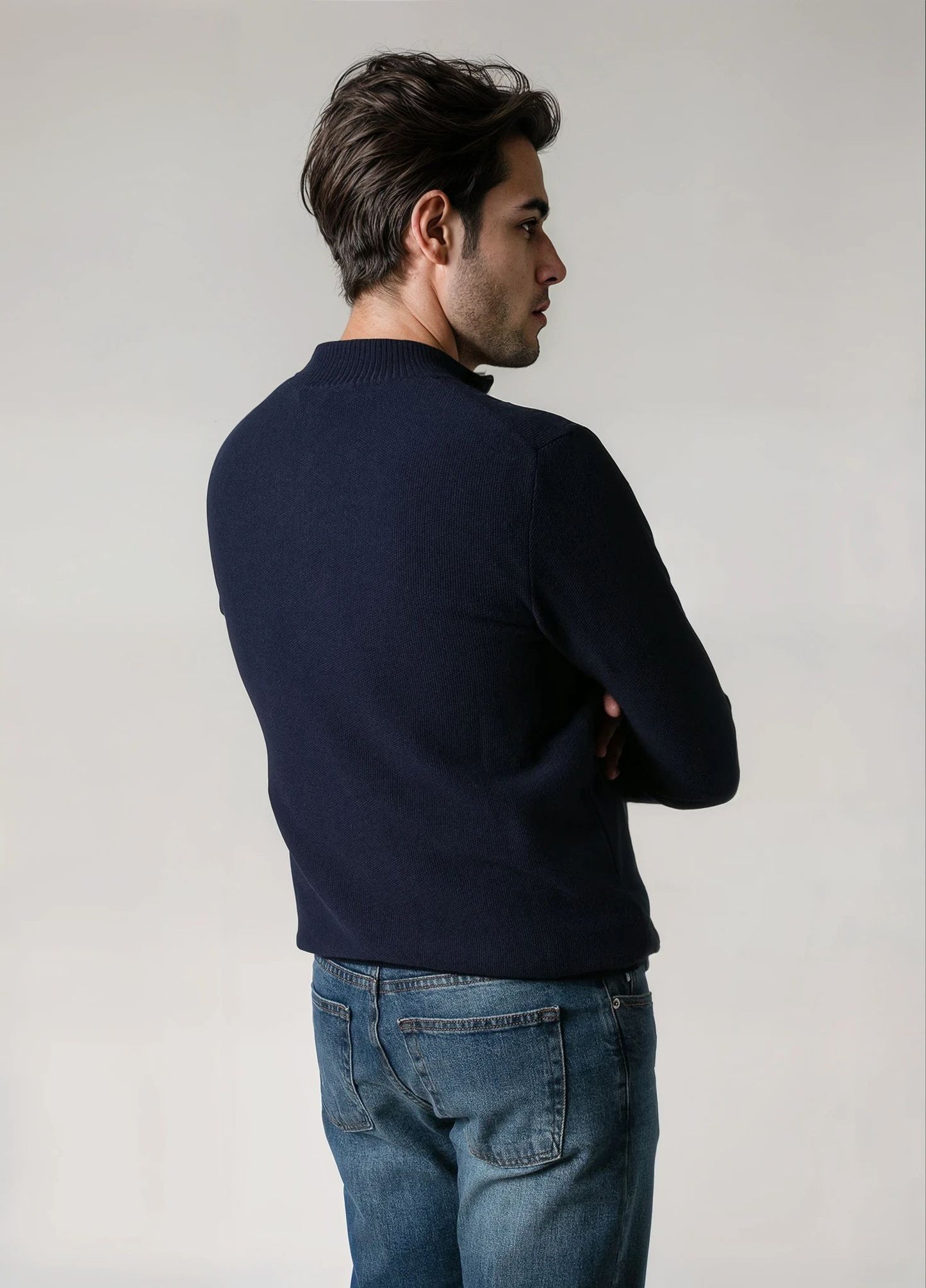 Jerséy cuello zip punto de arroz marino