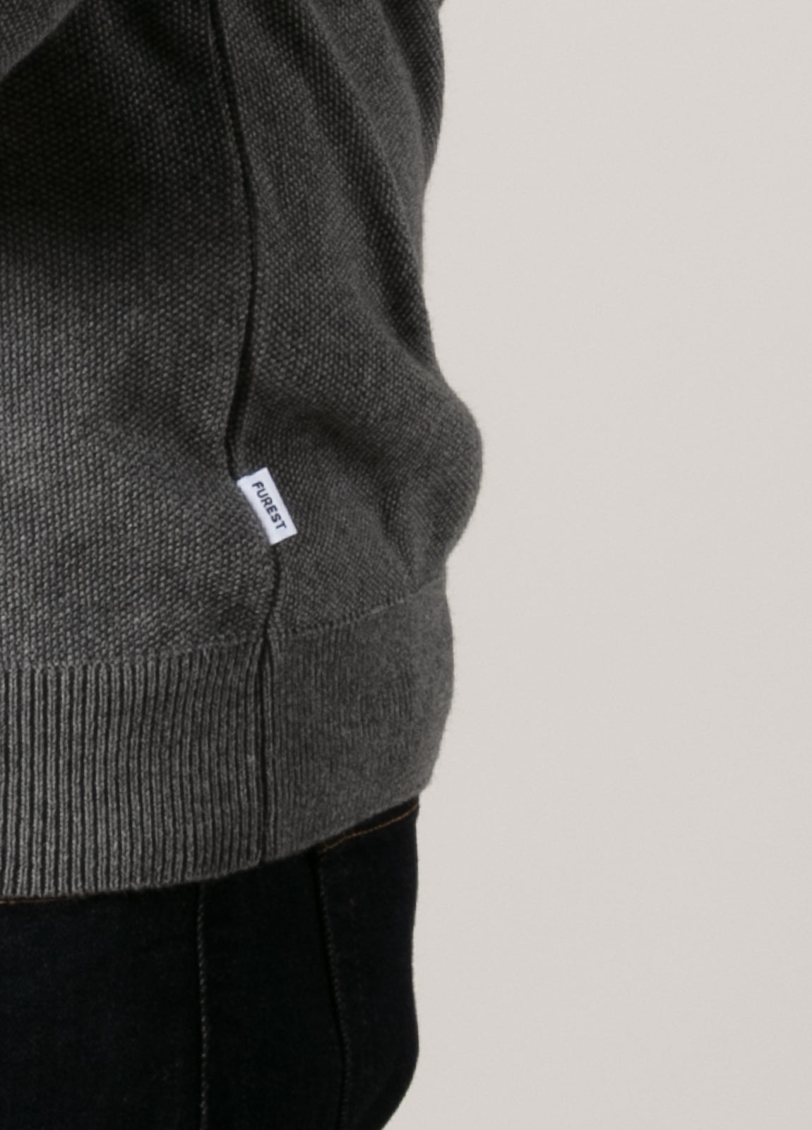 Jersey cuello zip punto de arroz gris medio