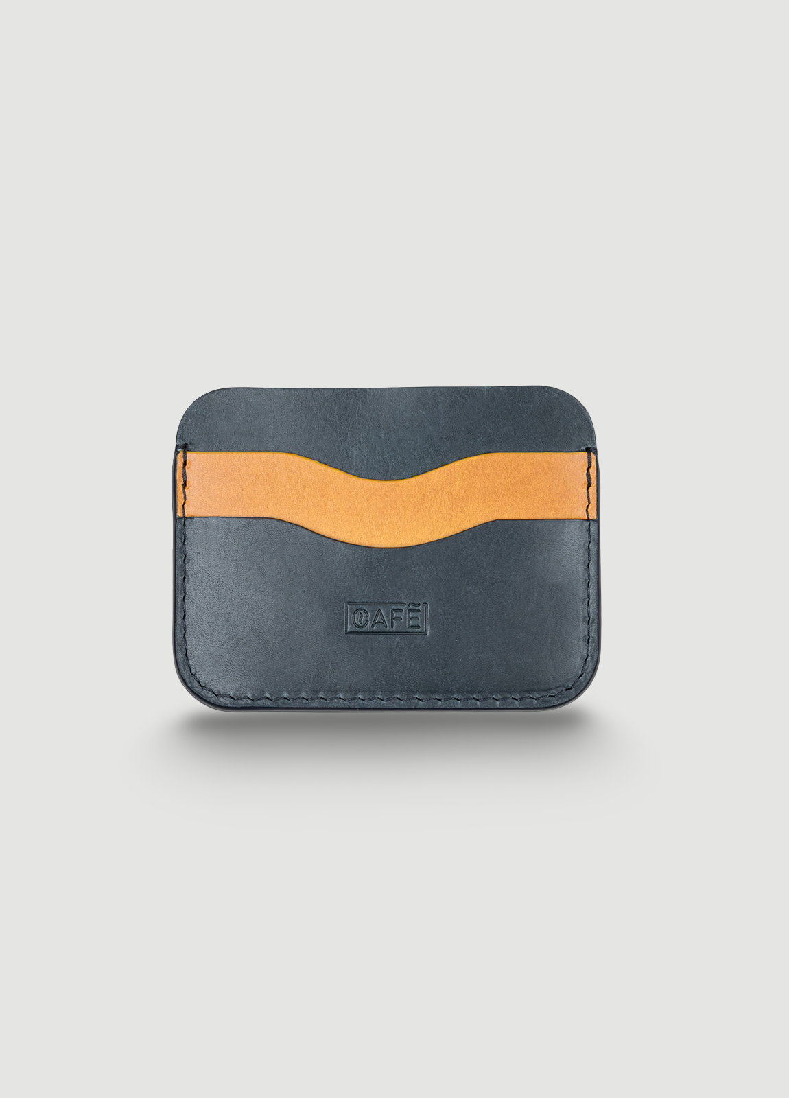 Navy and tan leather card holder