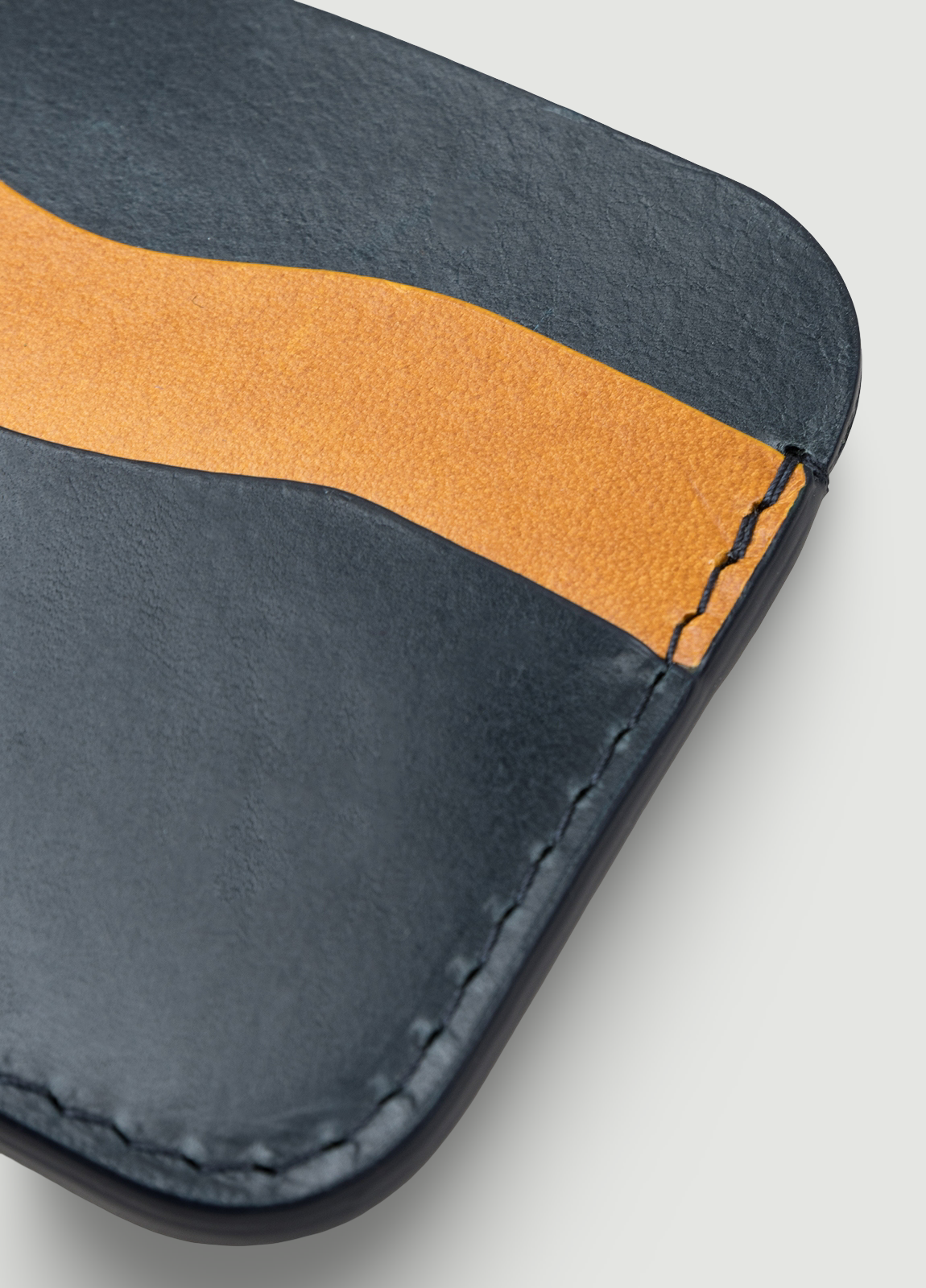 Navy and tan leather card holder