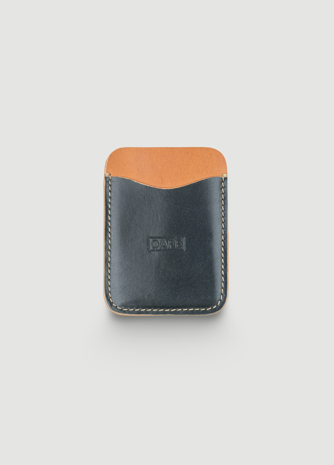Navy and tan leather card holder