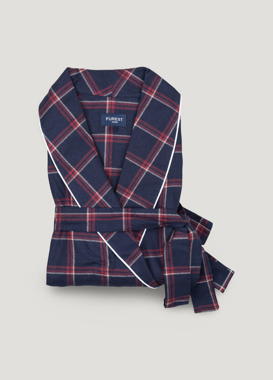 Navy and maroon checked robe