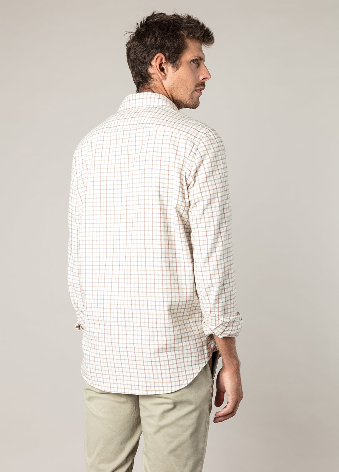 Beige plaid flannel sport shirt