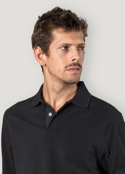 Polo manga larga piqué negro