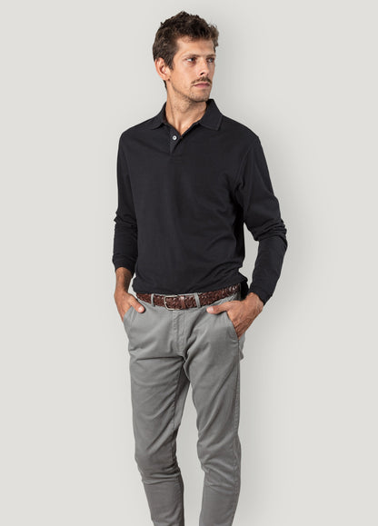 Polo manga larga piqué negro