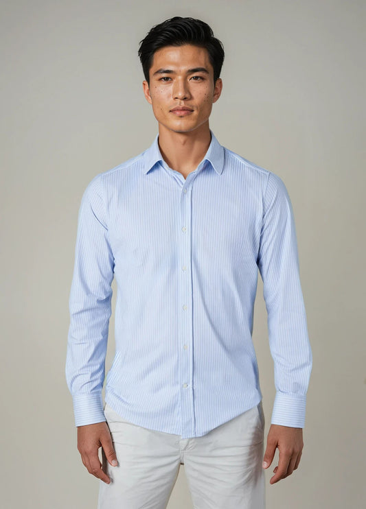 Camisa sport elástica rayas celeste